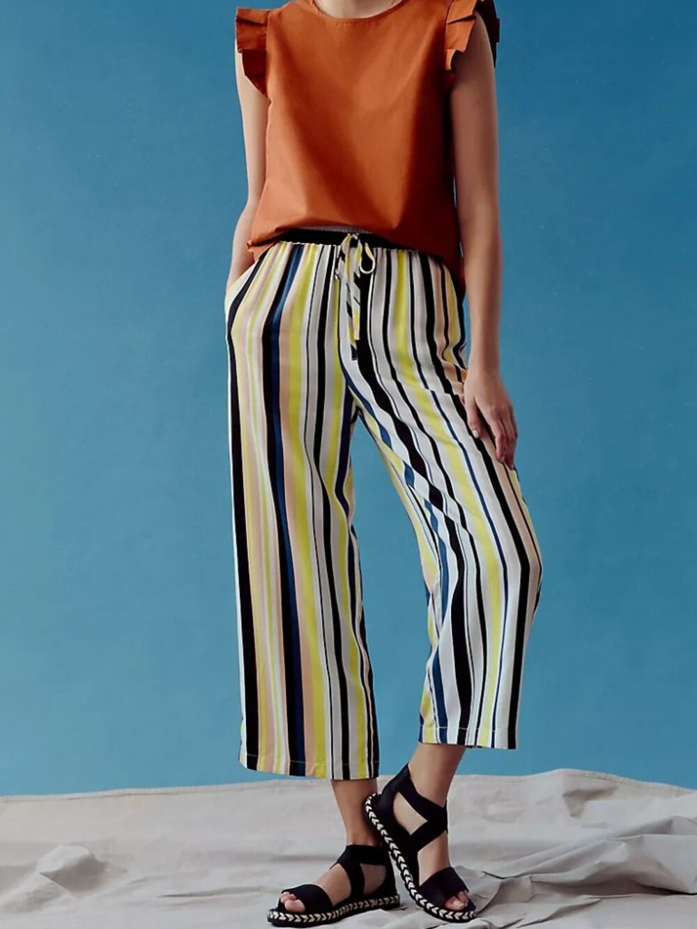 NWT Peter Som Anthropologie Theodora Striped Wide-Leg Pants Women's S Pull On